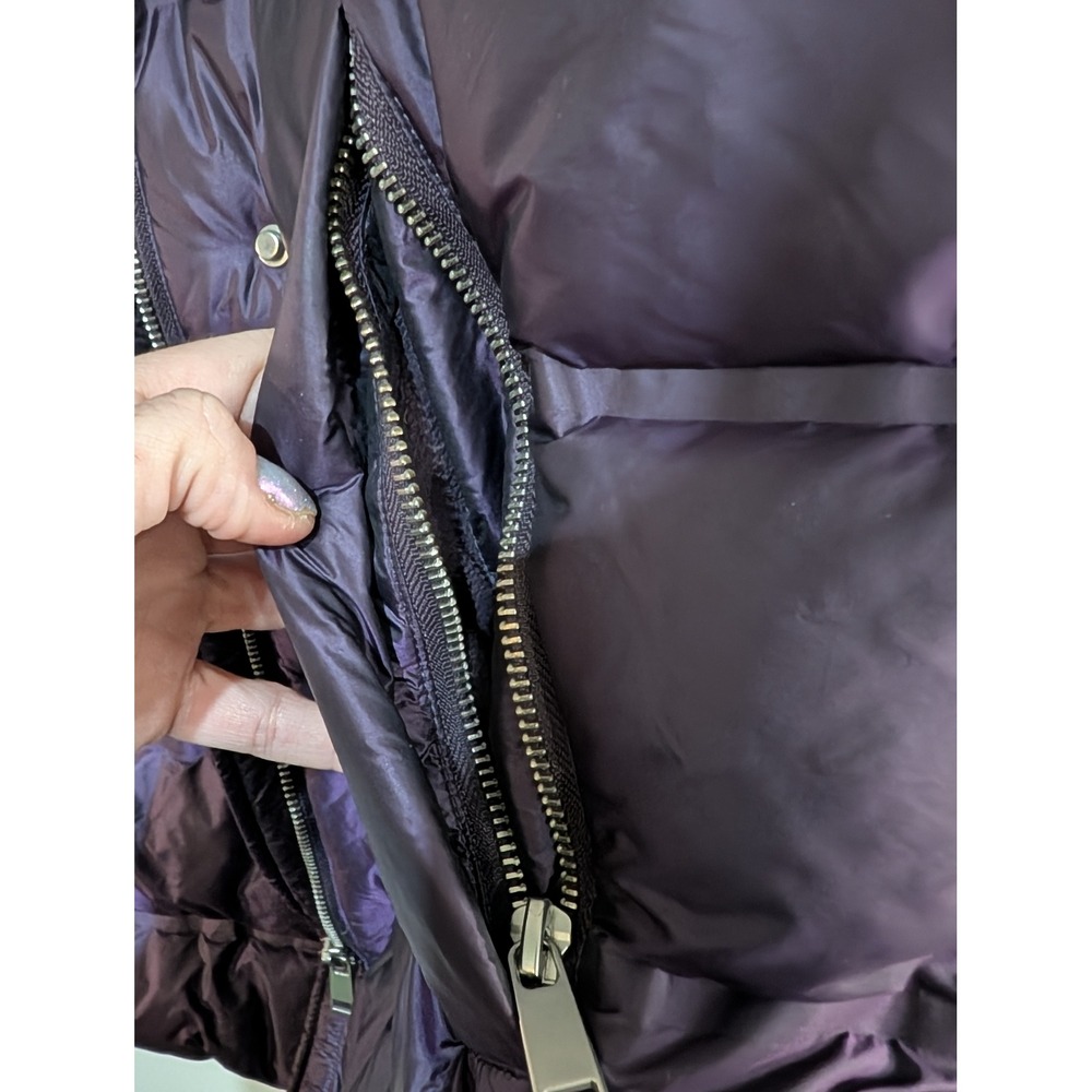 Zara Down Puffer Jacket Small Deep Purple 60/40 Feather Water Repellent Hooded‎ - Picture 6 of 8